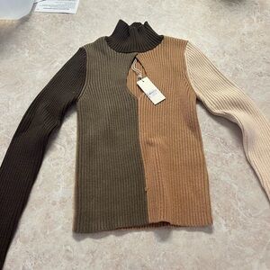 Buckle Tricolor Turtleneck Sweater